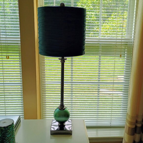 TEAL COLOR TABLE LAMP W/DARK SILVER BASE-DARK TEAL LAMP SHADE - Picture 1 of 3